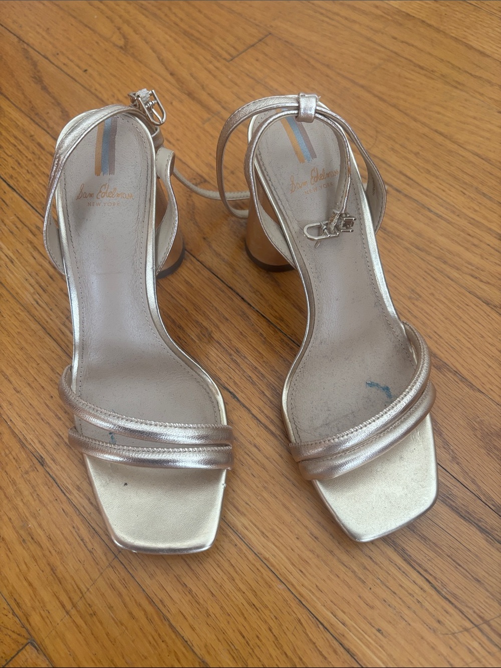 Sam Edelman Metallic Rose Gold Strappy Block Heel Sandals